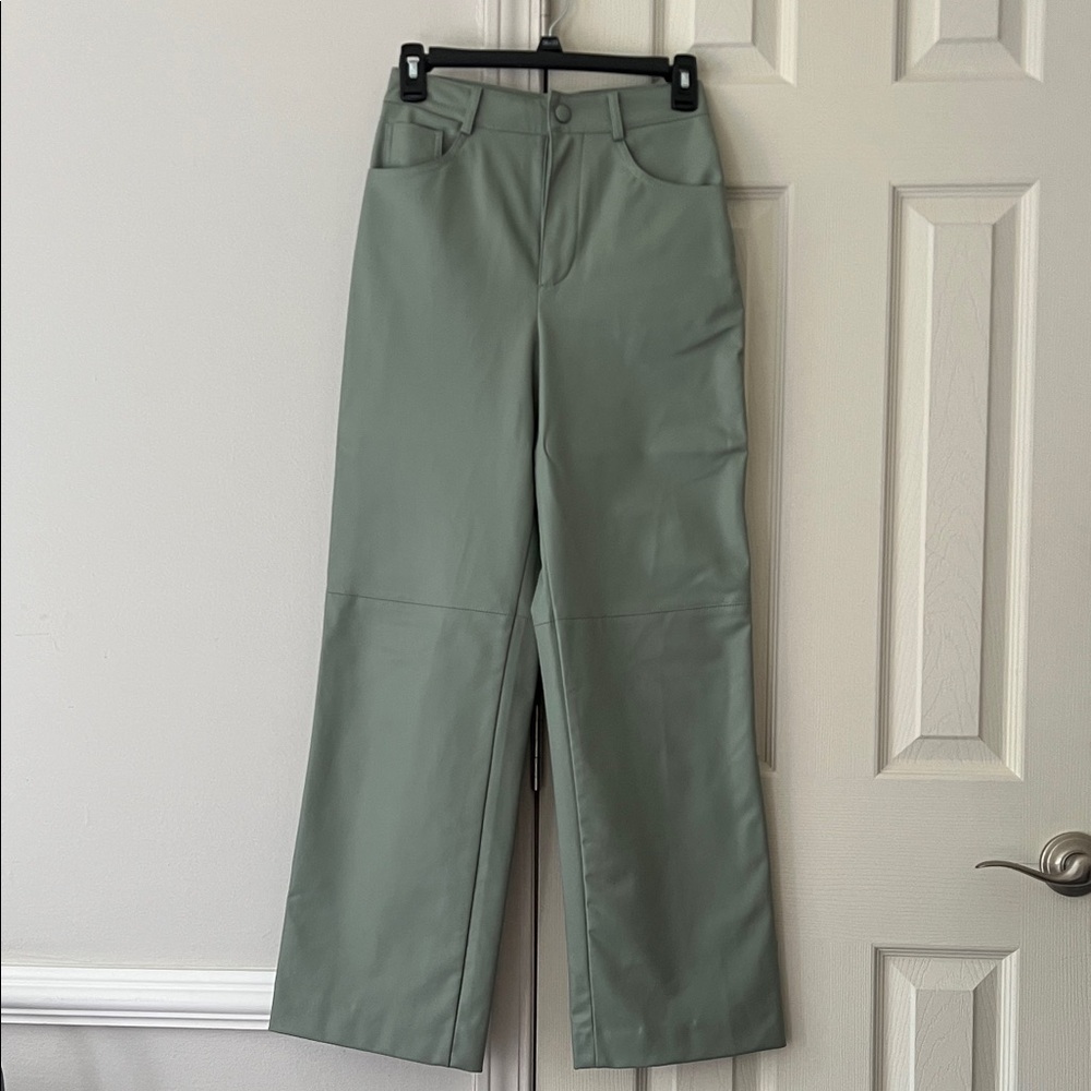 Zara Leather Wide Leg Pants in Sage Green
